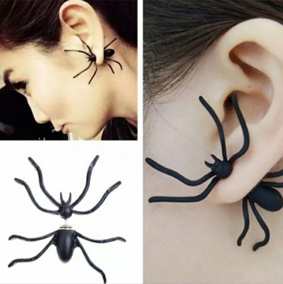 Black Spider Double Sided Stud Hugger Earrings - Picture 7 of 10